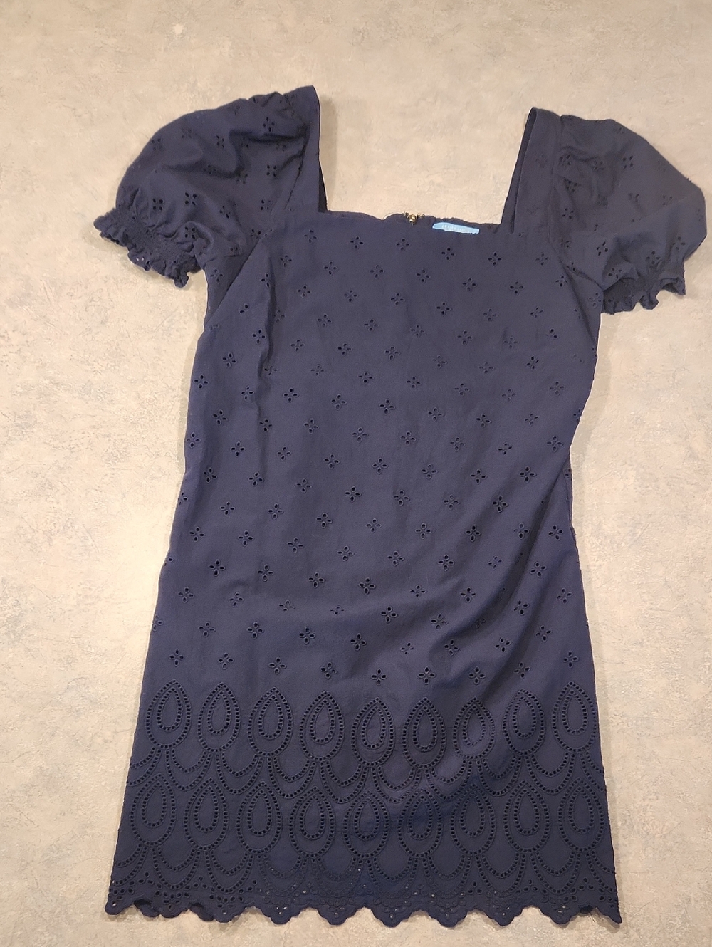 Draper James Navy Eyelet Puff-Sleeve Mini Dress